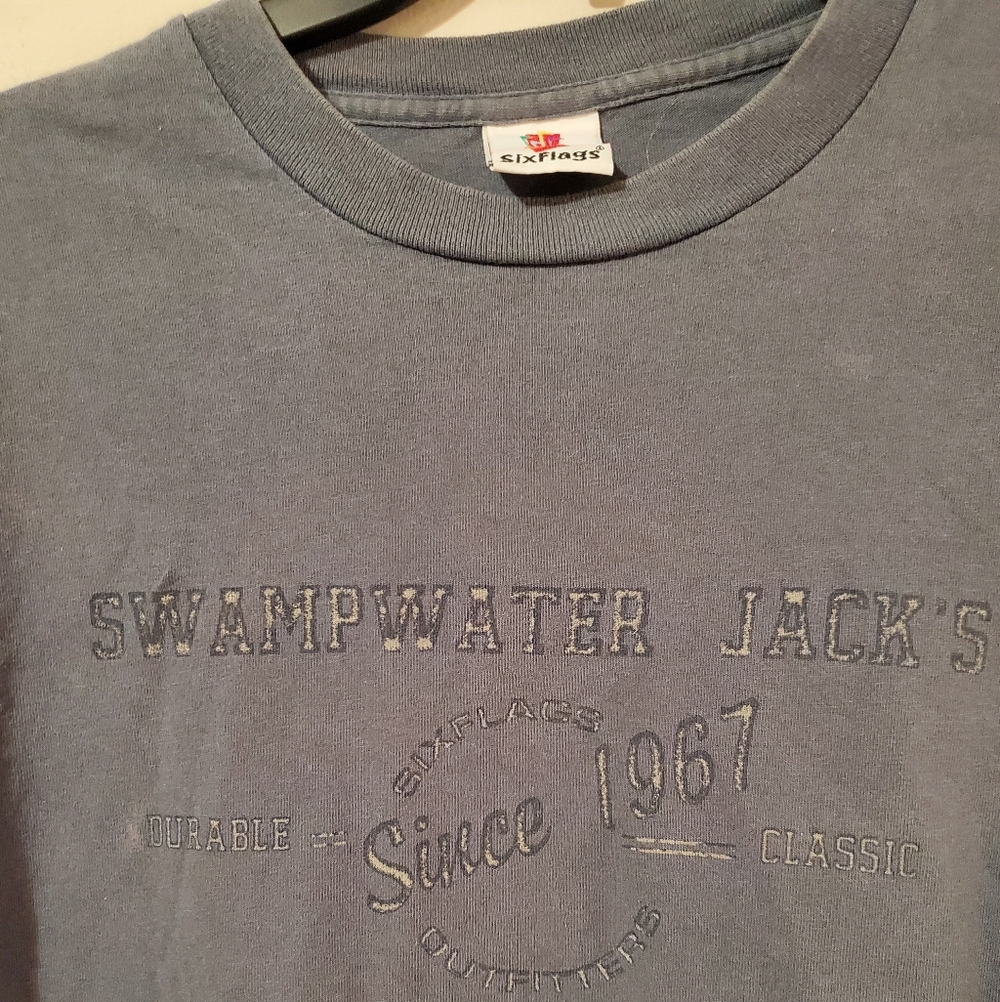 Vintage Faded Blue Six Flags Tee Swampwater Jack's 90s Tee Large